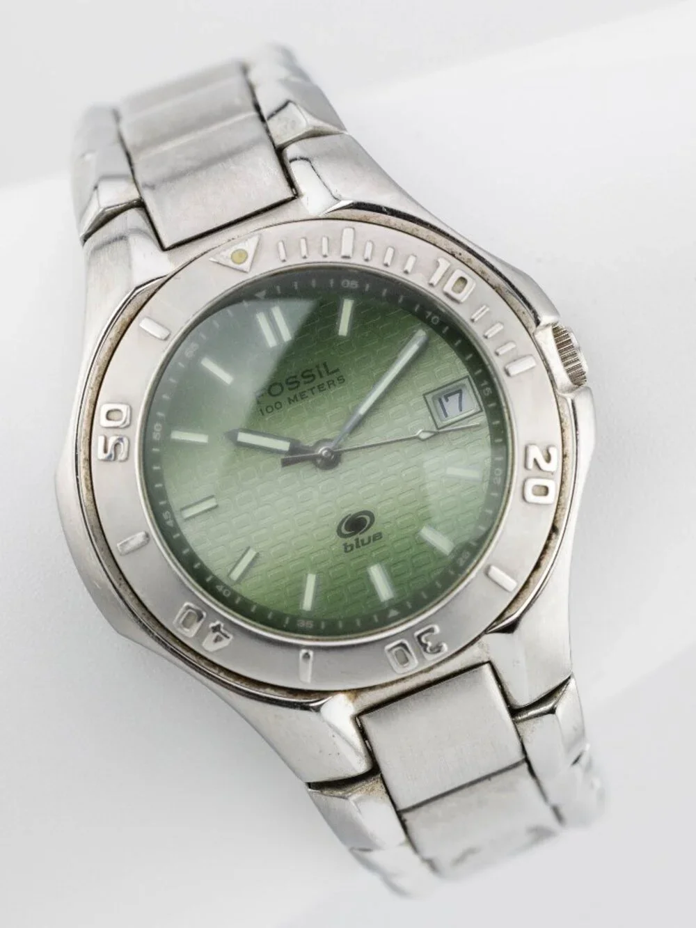 Fossil AM-3821 100 Meters Green Dial Quartz Analog Women's Watch New Battery